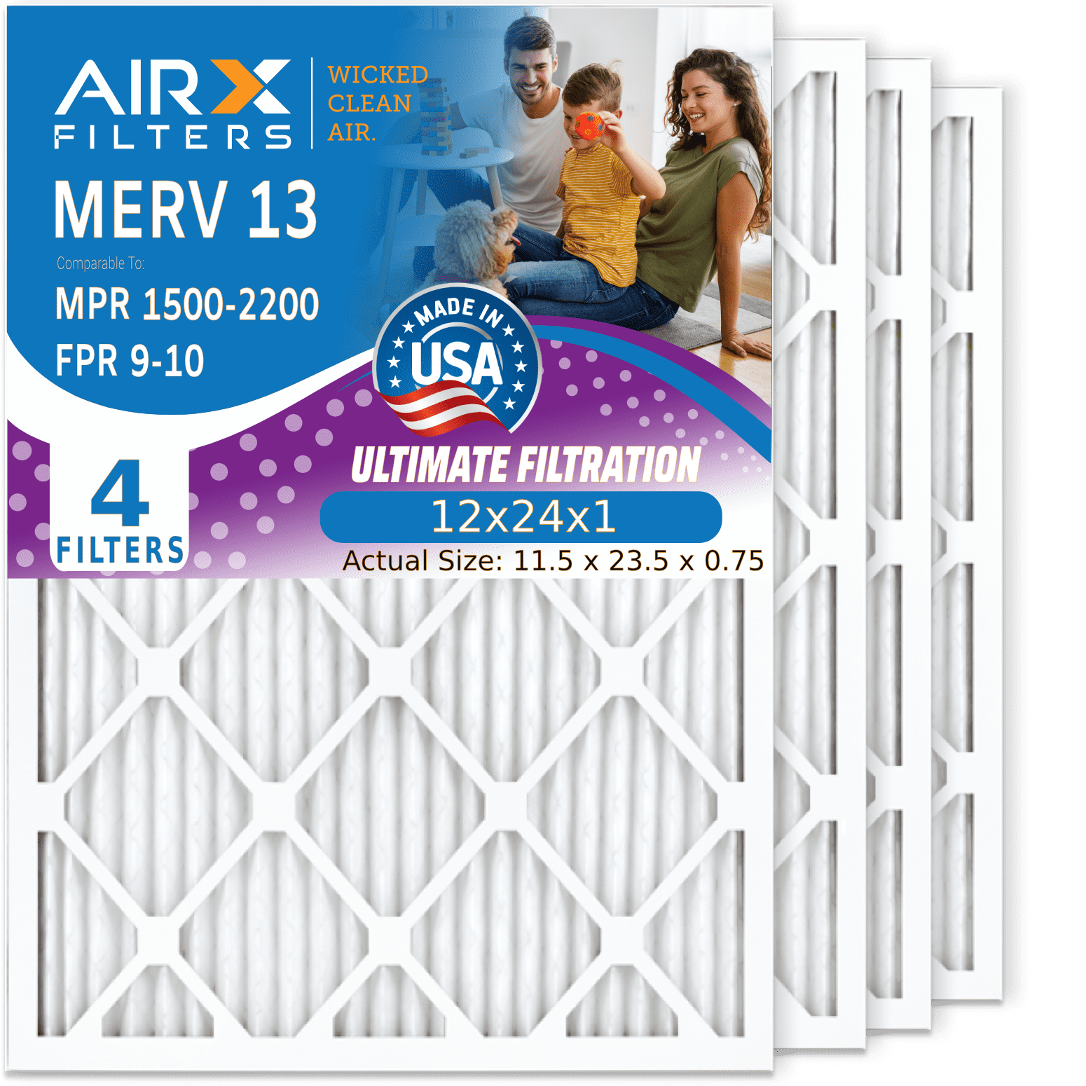 12x24x1 Air Filter MERV 13 Comparable to MPR 1500 2200 & FPR 9