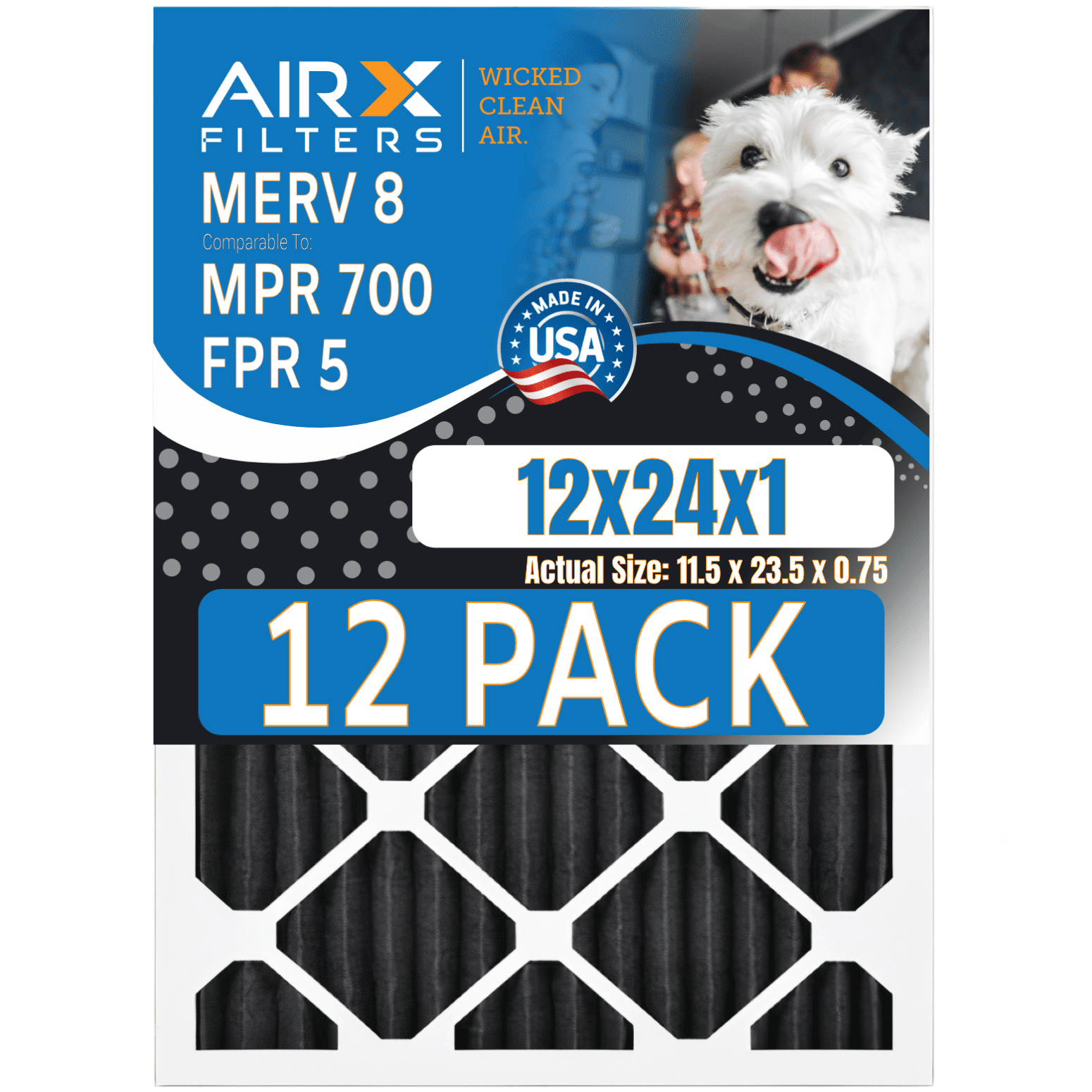12x24x1 Air Filter MERV 8 Rating, 12 Pack of Furnace Filters Comparable