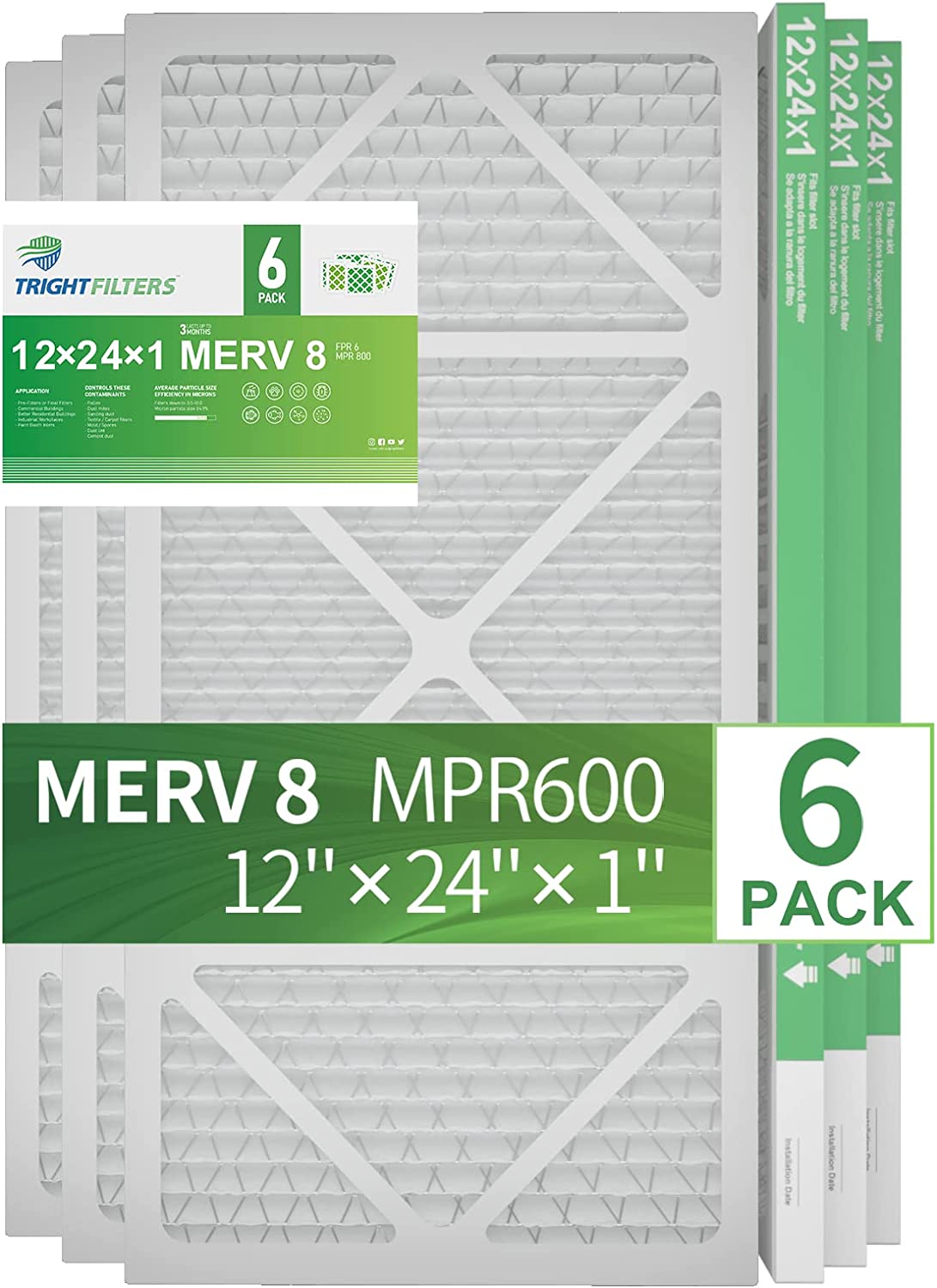 12x24x1 Air Filter, Pleated MERV 8 Replacement Filter for HVAC, Air