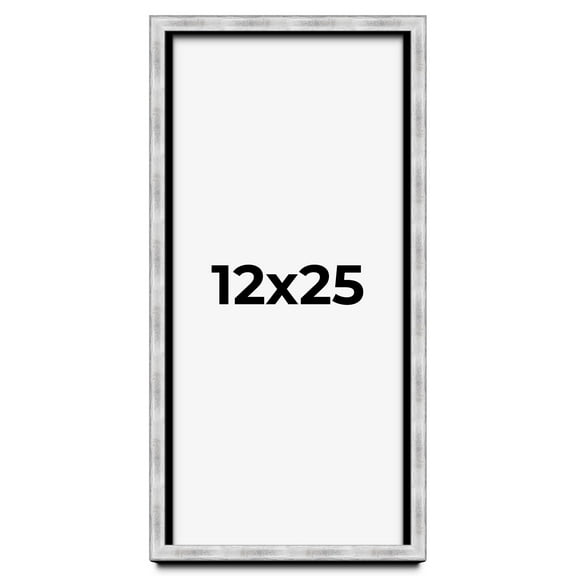 12x25 Frame Brushed Silver Solid Wood Picture Frame | 0.75 Inch Moulding Width | Rabbet Depth 0.75