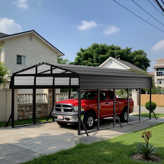 WUKHG 12x25FT Heavy Duty Metal Carport, Outdoor Carp ort Canopy with Iron Roof, Durable All-Weather Shelter for Cars, Trucks, Boats & Outdoor Equipment, Easy Quick-Install Assembly