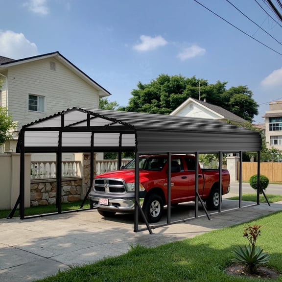 WUKHG 12x25FT Heavy Duty Metal Carport, Outdoor Car Shelter Reinforced Frame Garage with Enhanced Base, Versatile for Cars, Boats and Trucks