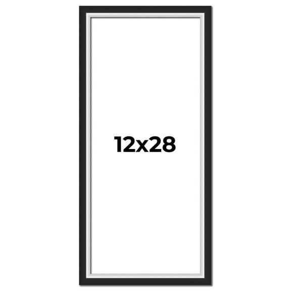 12x28 Frame Black & Silver Solid Wood Picture Frame Width 1.25 Inches | Interior Depth 0.75 Inches