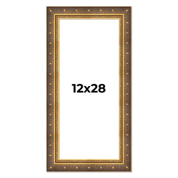 12x28 Frame Vintage Gold Solid Wood Picture Frame | 2.5 Inch Moulding Width | Ornate Bronze Museo