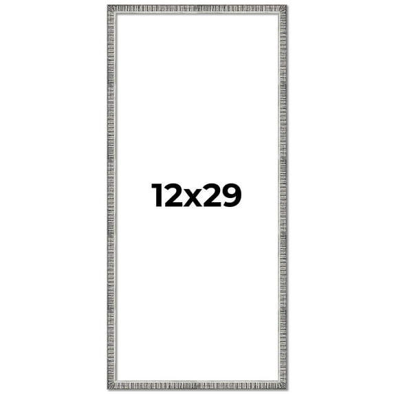 12x29 Frame Silver Grey Distressed Solid Wood Picture Frame | 0.75 Inch Moulding Width | Interior