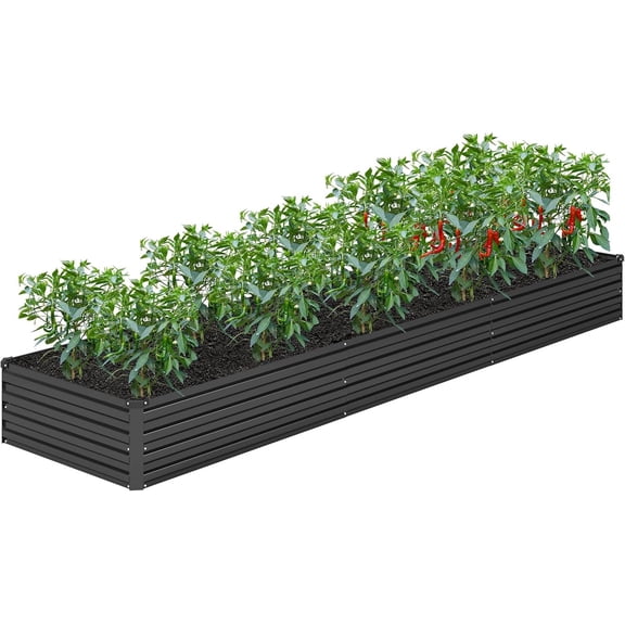 12x2x1FT Galvanized Raised Garden Bed Kit,Vegetable Boxes-Rectangle Metal Flower Box,Large Planter Raised Beds Outdoor Garden for Planting,Fruit,Herb-Black