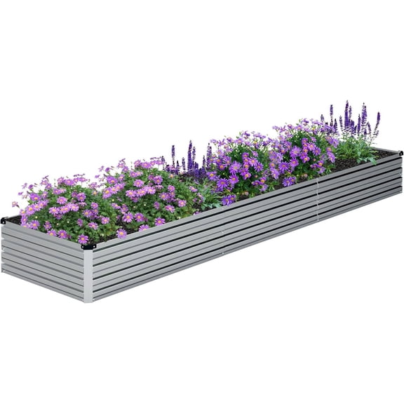12x2x1FT Galvanized Raised Garden Bed Kit,Vegetable Boxes-Rectangle Metal Flower Box,Large Planter Raised Beds Outdoor Garden for Planting,Fruit,Herb-Silver