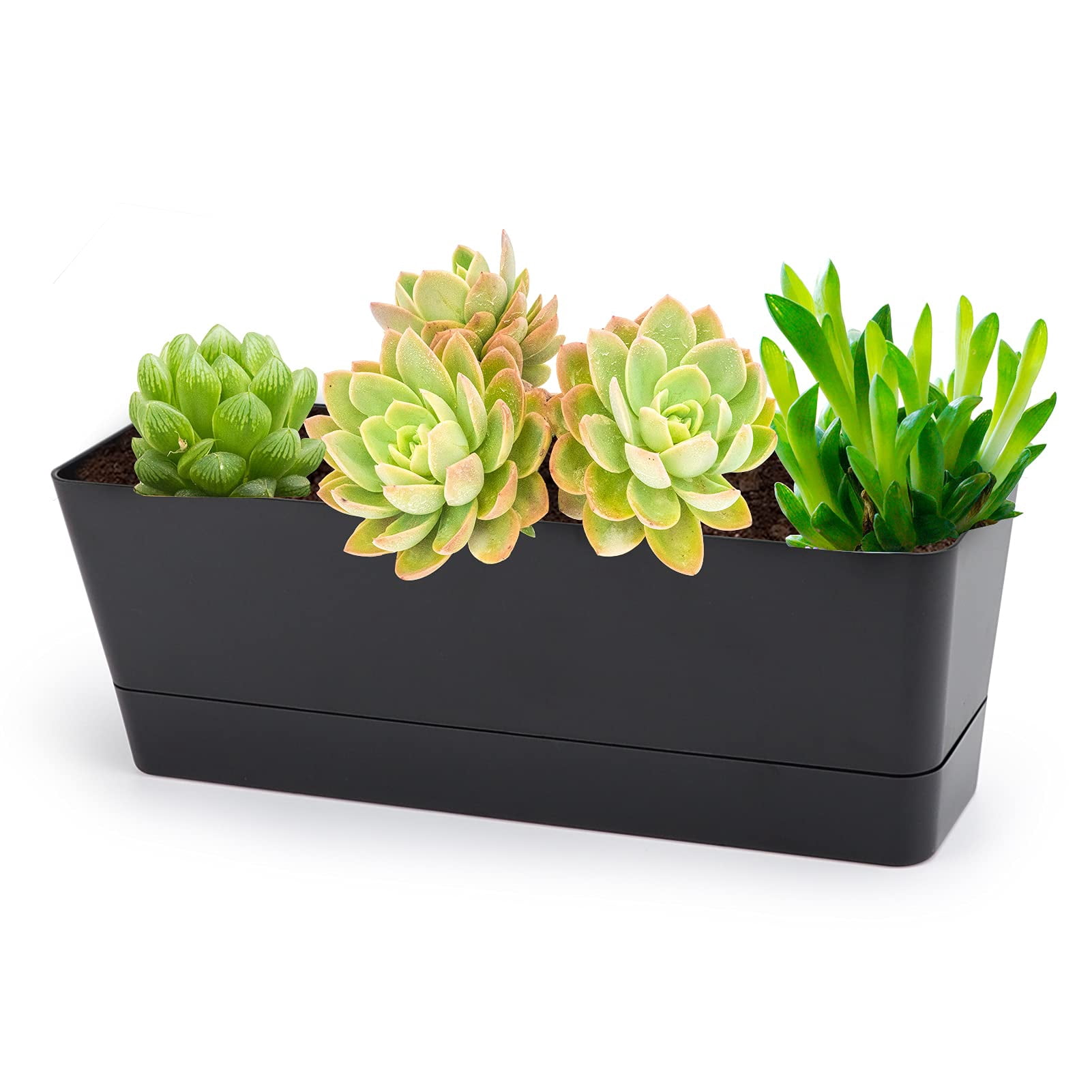 12x3.8 Inch Herb Planters with Tray, Rectangle Window Boxes for Indoor Succulent Cactus, Mint, Windowsill, Balcony, Office, Outdoor Garden Pots Black