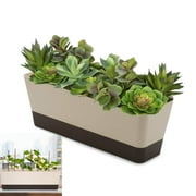 12x3.8x4.7 In Window Box Herb Planters,Rectangle Flower Pots with Drainage Holes and Trays,Durable Beige Rectangle Planters for Porch