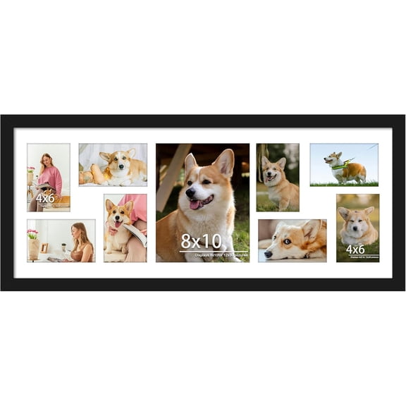 12x30 Collage Picture Frame Displays One 8x10 inch Photos and Eight 4x6 photos Collage Available Horizontal Wall Mounting Display and Vertical Black