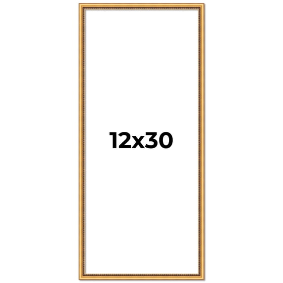 12x30 Frame Beaded Gold Solid Wood Picture Frame | 0.75 Inches Moulding Width | Liscio Oro