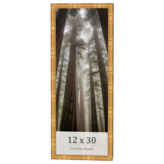 12x30 Frame Gold Bamboo Solid Wood Picture Frame | 1 Inch Moulding Width | Interior Frame Depth