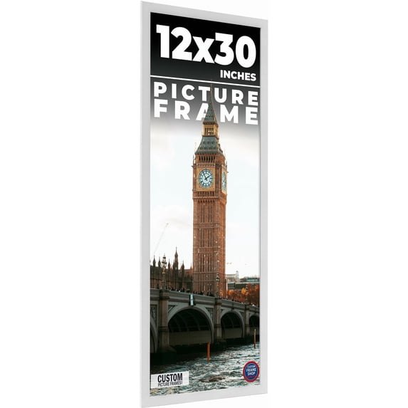 12x30 Frame White Real Wood Picture Frame Width 0.75 inches | Interior Frame Depth 0.5 inches |