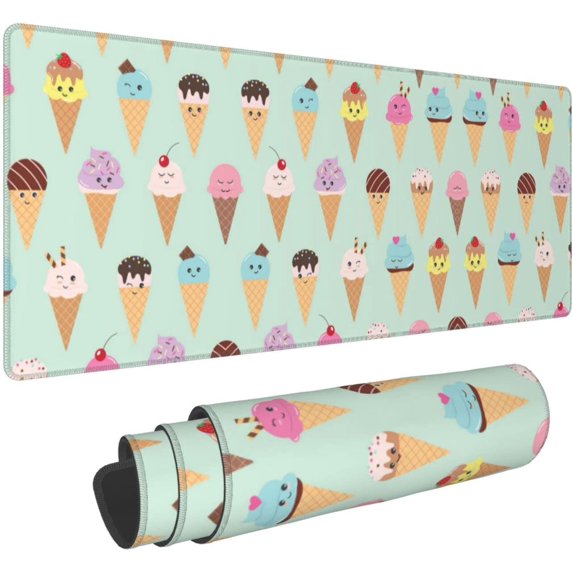 12x31.5in Oversized Mouse Pad Ice Cream Cones Mouse Mat Non Slip Rubber Gaming Mouse Pad for Office Home Computers Laptop Gaming