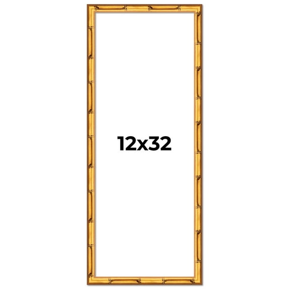 12x32 Frame Gold Bamboo Solid Wood Picture Frame | 1 Inch Moulding Width | Interior Frame Depth