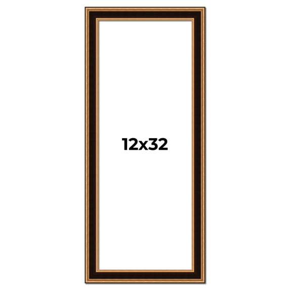 12x32 Frame Gold Brown Plein Air Vintage Solid Wood Picture Frame | 1.75 Inches Moulding Width |