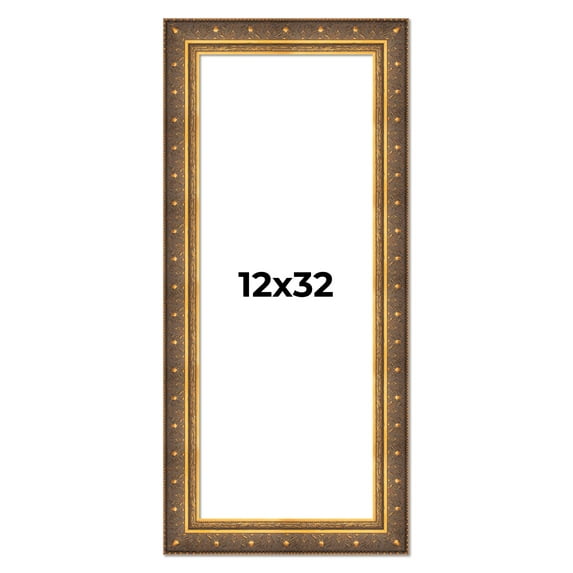 12x32 Frame Vintage Gold Solid Wood Picture Frame | 2.5 Inch Moulding Width | Ornate Bronze Museo