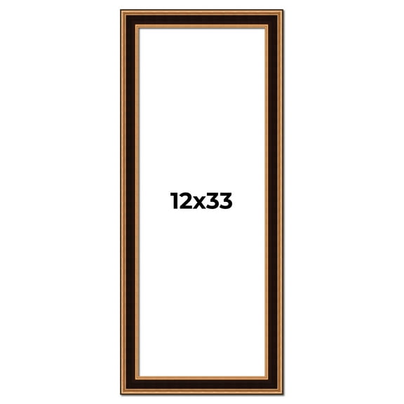 12x33 Frame Gold Brown Plein Air Vintage Solid Wood Picture Frame | 1.75 Inches Moulding Width |