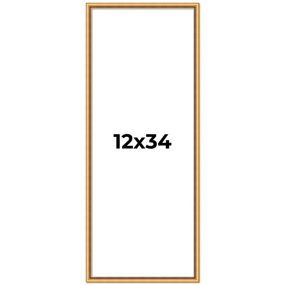 12x34 Frame Beaded Gold Solid Wood Picture Frame | 0.75 Inches Moulding Width | Liscio Oro