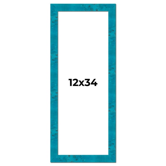12x34 Frame Blue Teal Burl Wood Picture Frame | 1.75 Inch Moulding Width | Interior Frame Depth 0.5