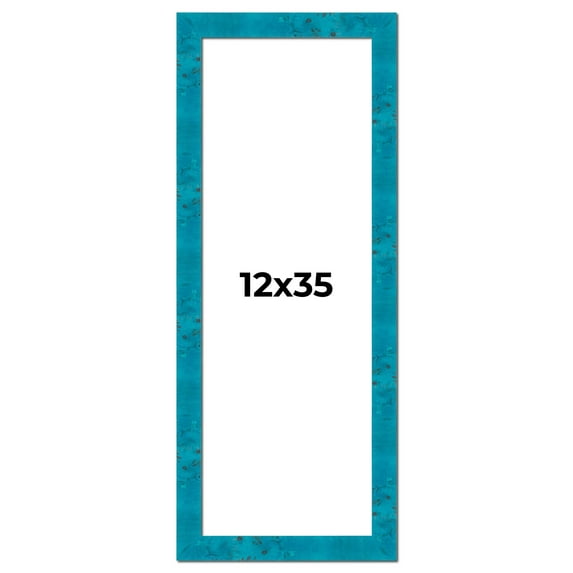 12x35 Frame Blue Teal Burl Wood Picture Frame | 1.75 Inch Moulding Width | Interior Frame Depth 0.5