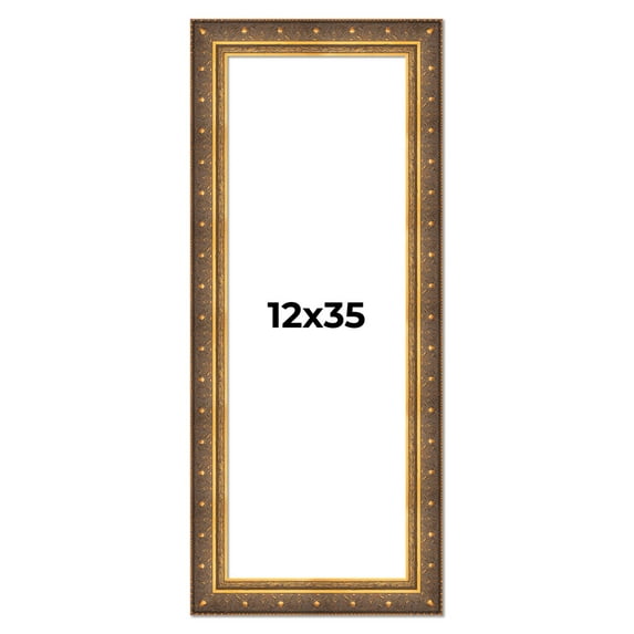 12x35 Frame Vintage Gold Solid Wood Picture Frame | 2.5 Inch Moulding Width | Ornate Bronze Museo