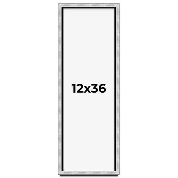 12x36 Frame Brushed Silver Solid Wood Picture Frame | 0.75 Inch Moulding Width | Rabbet Depth 0.75