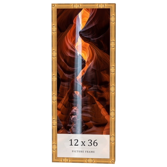 12x36 Frame Gold Bamboo Solid Wood Picture Frame | 1 Inch Moulding Width | Interior Frame Depth