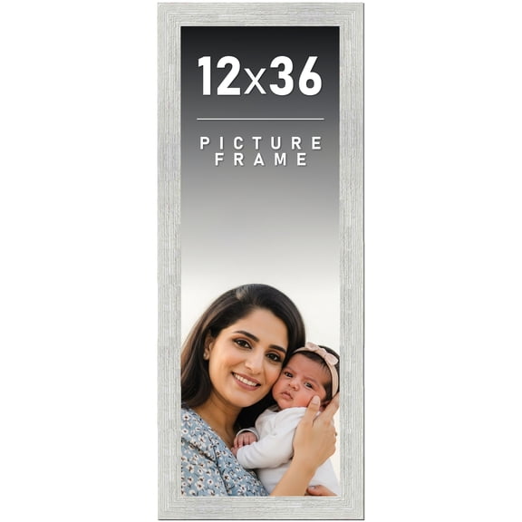 12x36 Frame White Barnwood Picture Frame Includes UV Acrylic Plexiglass, Acid Free Foam Backing