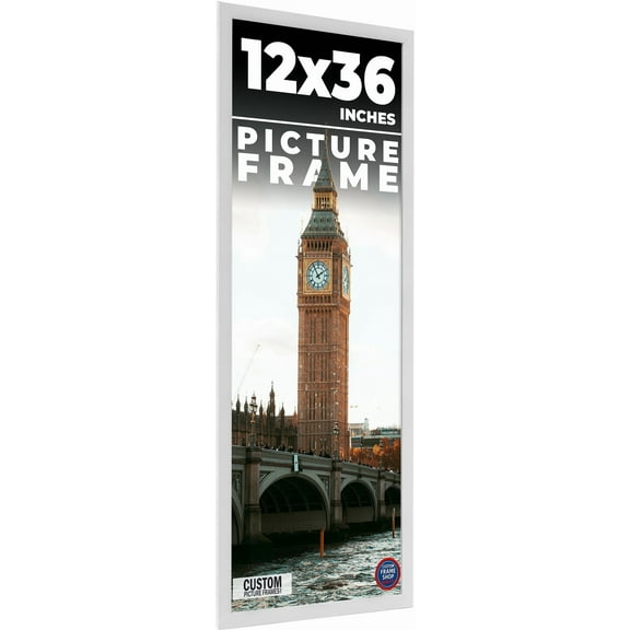 12x36 Frame White Real Wood Picture Frame Width 0.75 inches | Interior Frame Depth 0.5 inches |