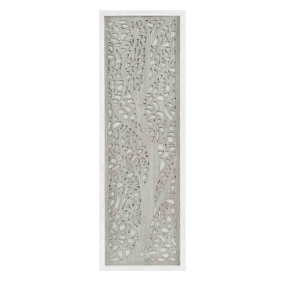 12x36 Inch Laser Cut Tree Wall Art, Grey Framed Dimensional Branch Panel, Ready to Hang Vertical/Horizontal Wall Decor