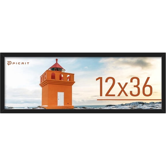 12x36 Panoramic Picture Frame, Black Poster Frame for Wall Mounting Display Photos or Artwork.