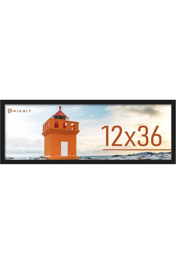 12x36 Panoramic Picture Frame, Black Poster Frame for Wall Mounting Display Photos or Artwork.