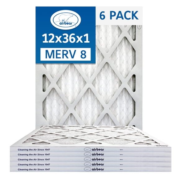 12x36x1 Air Filter MERV 8 (6-Pack) TRION Air Bear Pleated HVAC Air Filters Replacement (Actual Size 11.5 x 35.5 x .75)