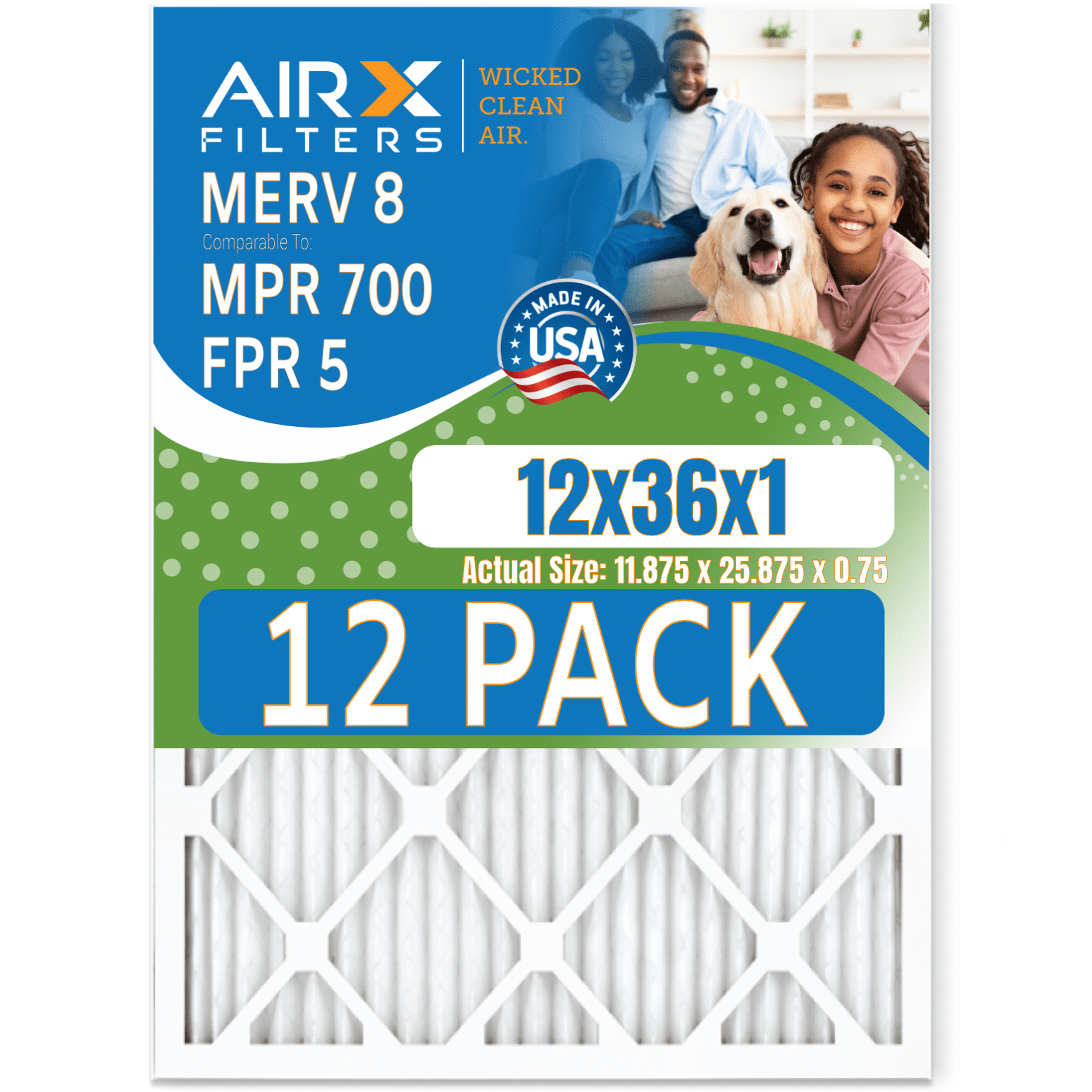12x36x1 Air Filter MERV 8 Rating, 12 Pack of Furnace Filters Comparable