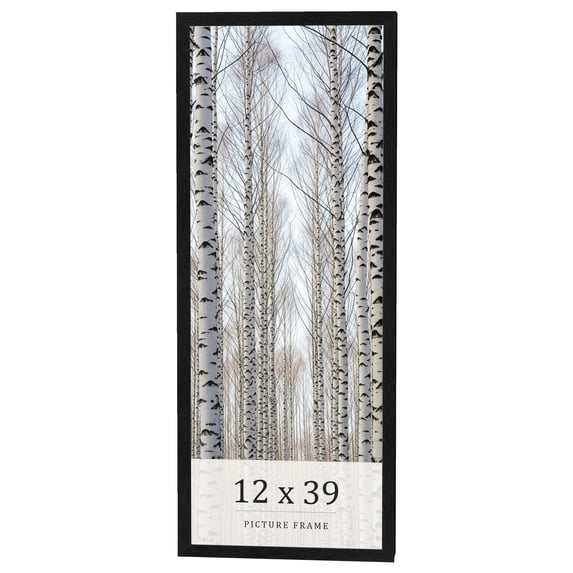 12x39 Frame Black Charcoal Grey Wood Textured Picture Frame | 0.75 Inch Moulding Width | Gunmetal