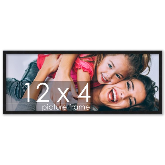 12x4 Black Wood Picture Frame - UV Acrylic, Foam Board Backing, Hanging Hardware