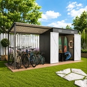 12x4 FT 2-in-1 Metal Lean-To Shed with Pergola, 6x4 FT Outdoor Storage Shed & Hardtop Gazebo Combo, Heavy-Duty Galvanized Steel Garden Tool Shed & Bike Shelter for Backyard, Patio, Deck