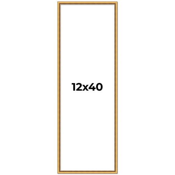 12x40 Frame Beaded Gold Solid Wood Picture Frame | 0.75 Inches Moulding Width | Liscio Oro