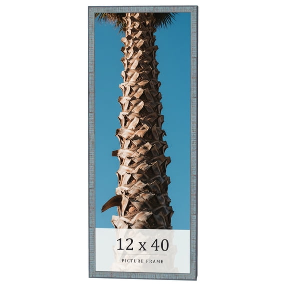 12x40 Frame Blue Scuffed Farm Board Solid Wood Picture Frame Width 0.75 Inches | Interior Depth 0.5