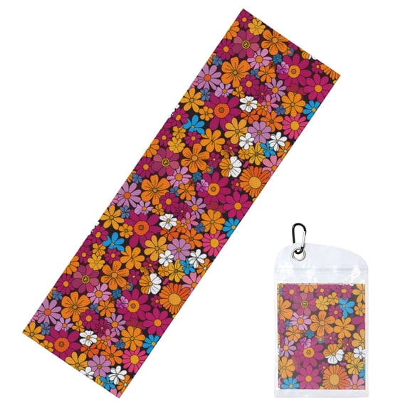 12x40in Cool Sports Towel Mesh Weave Structure Flexible And Easy To Fold To Adjust Internal Moisture Colorful Floral Pattern Groovy Flowers