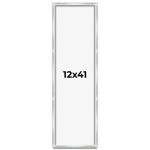 12x41 Frame Silver Whitewashed Wood Grain Solid Wood Shadow Box | 0.75 Inch Moulding Width | 0.75