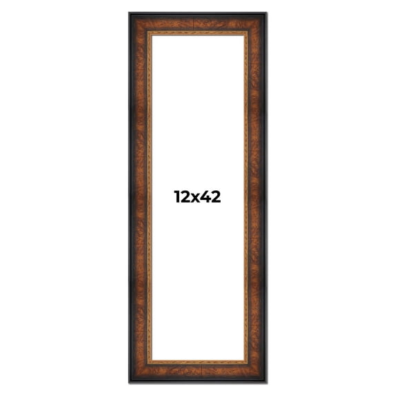 12x42 Frame Brown Walnut Gold Ornate Trim Solid Wood Plein Air Picture Frame | 3 Inch Moulding