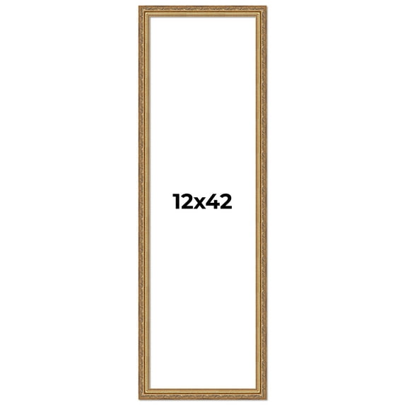 12x42 Frame Gold Solid Wood Picture Frame Width 1.25 Inches | Interior Frame Depth 0.375 Inches |