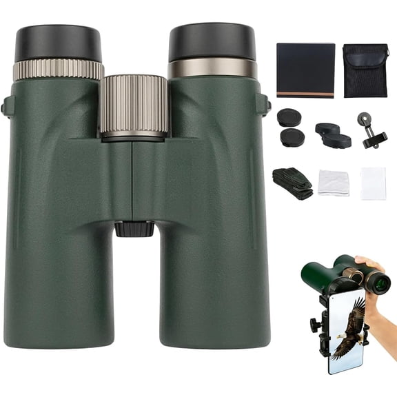 12x42 High Definition Binoculars for Birdwatching, Night Vision, Outdoor Travel, Durable Metal Focus System, Compact and Lightweight, Ideal for Wildlife Viewing
