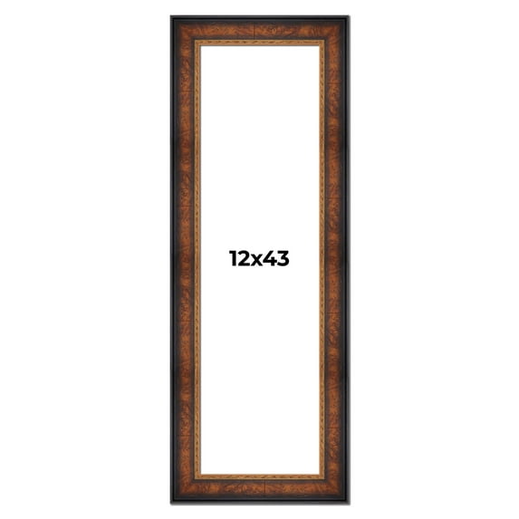 12x43 Frame Brown Walnut Gold Ornate Trim Solid Wood Plein Air Picture Frame | 3 Inch Moulding