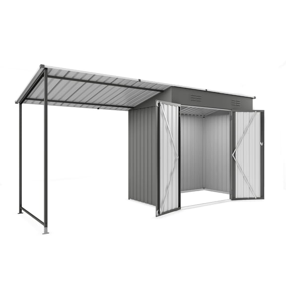 12x4ft Metal Lean to Shed with Open-Sided Pergola , 4'x6' Outdoor Storage Shed & 6'x4' Attached Hardtop Gazebo Combo, 2-in-1 Sheds & Outdoor Storage tool Shed for Patio, Backyard,Garden
