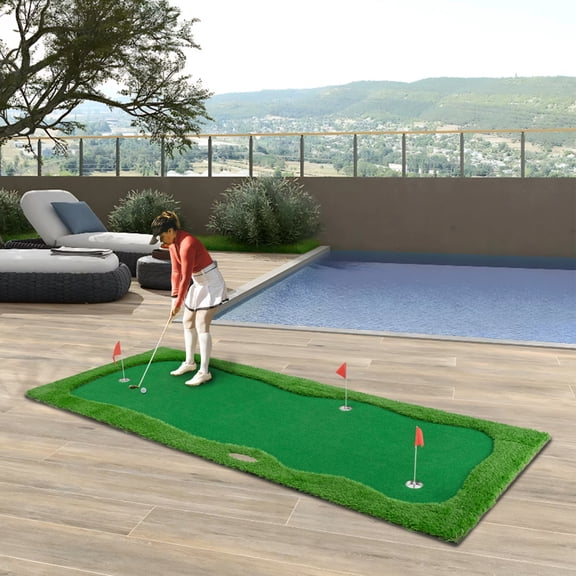12x5 FT Golf Putting Green Training Mat – High-Quality Turf Practice Mat with 3 Holes Flags & Cups for Indoor/Outdoor Use