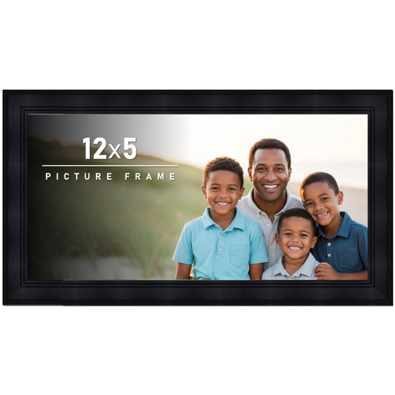 12x5 Frame Black Picture Frame - Complete Modern Photo Frame Includes UV Acrylic Shatter Guard