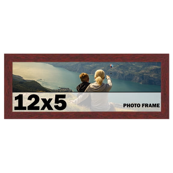 12x5 Frame Brown Mahogany Solid Wood Picture Frame Includes UV Acrylic Plexiglass, Acid Free Foam